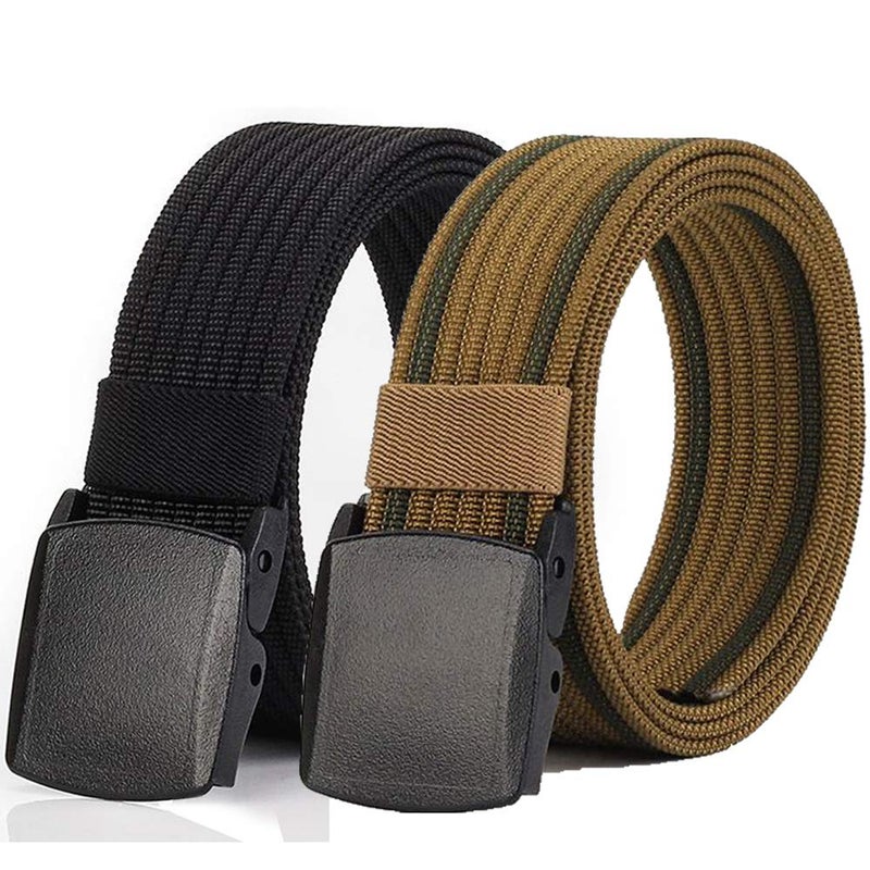 HOANAN Non-Metal Nylon Belt, Mens Casual Web Jeans Waist Belt Tactical Work Belt, Black + Coyote Brown - Image 1